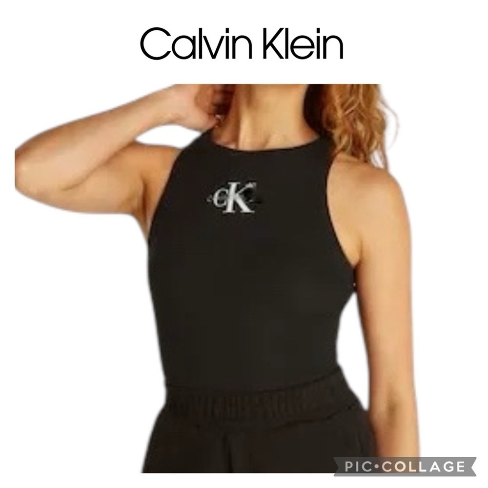 Calvin Klein Jeans black sleeveless tank top thong bodysuit size XL NWT $60